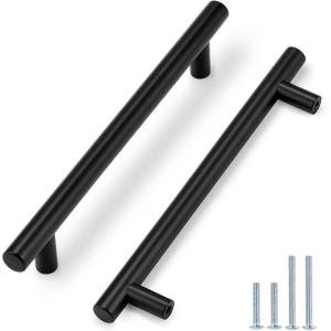 imageProbrico 15 PackFlat Black Cabinet Knobs Single Hole 2 Inch Euro Cabinet Pulls Drawer Handles Kitchen Cupboard T Bar Knobshole center 712