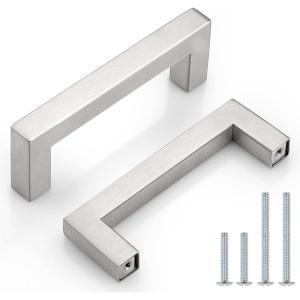 imageProbrico 30 Pack Square Bar Kitchen Door Konbs Stainless Steel 2 Inch Total Length Drawer Dresser Handles Single Hole Kitchen Cabinet Cupboard Pulls in Satin Nickel for Bedroom and BathroomBrushed Nickel