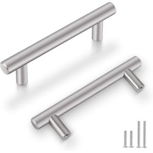 imageProbrico 5 Pack 2quot Single Hole Cabinet Knobs Solid Stainless Steel Brushed Nickel Kitchen Drawer Dresser Knobs Cupboard Handles Euro T Bar Pullshole center 312