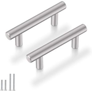 imageProbrico 5 Pack 2quot Single Hole Cabinet Knobs Solid Stainless Steel Brushed Nickel Kitchen Drawer Dresser Knobs Cupboard Handles Euro T Bar Pullshole center 212