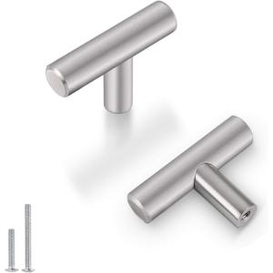 imageProbrico 5 Pack 2quot Single Hole Cabinet Knobs Solid Stainless Steel Brushed Nickel Kitchen Drawer Dresser Knobs Cupboard Handles Euro T Bar Pullshole center Single Hole