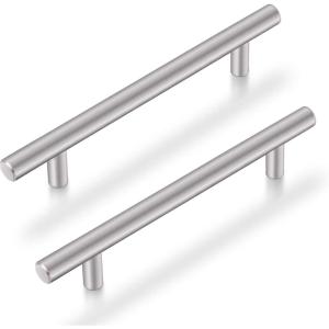 imageProbrico 5 Pack 2quot Single Hole Cabinet Knobs Solid Stainless Steel Brushed Nickel Kitchen Drawer Dresser Knobs Cupboard Handles Euro T Bar Pullshole center 7916