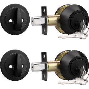 imageProbrico 2 Pack Oil Rubbed Bronze Single Cylinder Deadbolt Lock Set Keyed One Side Door Lock for Exterior and Interior Door All Keyed AlikeBlack