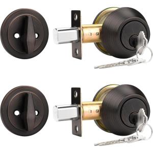 imageProbrico 2 Pack Oil Rubbed Bronze Single Cylinder Deadbolt Lock Set Keyed One Side Door Lock for Exterior and Interior Door All Keyed AlikeOil Rubbed Bronze