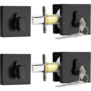 imageProbrico Black Single Cylinder DeadboltKeyed One SideResidential Security Square Door Lock for Interior and ExteriorAll Keyed Alike2Pack