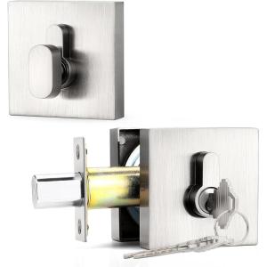 imageProbrico Satin Nickel Single Cylinder DeadboltKeyed One Side Deadbolt LockResidential Security Square Door Lock for Interior and Exterior2PackSatin Nickel