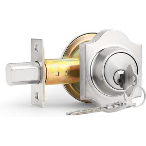 imageProbrico1 Pack Combo Packs Single Cylinder Deadbolts Satin Nickel Keyed Different Exterior Lockset Handleset for Entrance Door and Front Gate AntiTheft Keyway Key Hardware 3 Keys