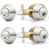 imageProbrico 3 Pack Satin Brushed Nickel Double Cylinder Deadbolt Lock Round Keyed Both Side Door LockKeyed AlikeBrushed Nickel