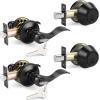 imageProbrico Entrance Door Lever Deadbolt Sets Oil Rubbed Bronze Entry Lever Deabolt Set Keyed Alike Drop Lever with Single Cylinder Deadbolts Combo Pack Exterior Gate Front Door Keyed Hardware 4 PackBlack