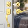 imageProbrico Exterior Door Lock Set Gold Front Door Lock Set Entry Door Locksets with Deadbolt Single Cylinder Front Door Handle and Deadbolt Set 1 SetGold