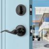 imageProbrico Front Door Handle 3 SetsFront Door Entry Lever and Single Cylinder Deadbolts Combination Set Keyed Alike Interior Exterior Door Lock Oil Rubbed Bronze Door Handlesets Wave ShapeBlack