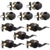 imageProbrico Front Door Handle 3 SetsFront Door Entry Lever and Single Cylinder Deadbolts Combination Set Keyed Alike Interior Exterior Door Lock Oil Rubbed Bronze Door Handlesets Wave ShapeOil Rubbed Bronze