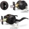 imageProbrico Entrance Door Lever Deadbolt Sets Oil Rubbed Bronze Entry Lever Deabolt Set Keyed Alike Drop Lever with Single Cylinder Deadbolts Combo Pack Exterior Gate Front Door Keyed Hardware 4 PackOil Rubbed Bronze