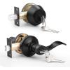 imageProbrico Front Door Handle 3 SetsFront Door Entry Lever and Single Cylinder Deadbolts Combination Set Keyed Alike Interior Exterior Door Lock Oil Rubbed Bronze Door Handlesets Wave ShapeBlack