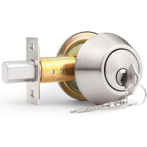 imageProbrico 3 Pack Satin Brushed Nickel Double Cylinder Deadbolt Lock Round Keyed Both Side Door LockKeyed AlikeBrushed Nickel