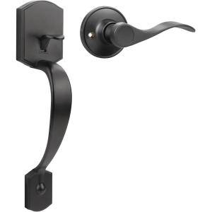 imageProbrico Black Lower Half Front Entry Handleset Heavy Duty Entry Door Handle with Interior Reversible Handed Lever Lock Grip Handle with Wave Lever Keyless Door Locks 1PackBlack