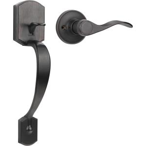 imageProbrico Black Lower Half Front Entry Handleset Heavy Duty Entry Door Handle with Interior Reversible Handed Lever Lock Grip Handle with Wave Lever Keyless Door Locks 1PackOil Rubbed Brown