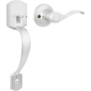 imageProbrico Black Lower Half Front Entry Handleset Heavy Duty Entry Door Handle with Interior Reversible Handed Lever Lock Grip Handle with Wave Lever Keyless Door Locks 1PackSatin Nickel