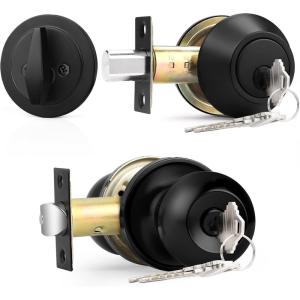 imageProbrico Door Knob and Deadbolt Set Exterior Door Lock Set 4 Pack Enrty Door Locks with Single Cylinder Deadbolt with The Same Keys Brushed Nickel Keyed AlikeBlack