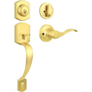 imageProbrico Exterior Door Lock Set Gold Front Door Lock Set Entry Door Locksets with Deadbolt Single Cylinder Front Door Handle and Deadbolt Set 1 SetGold