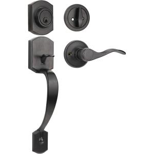imageProbrico Exterior Door Lock Set Gold Front Door Lock Set Entry Door Locksets with Deadbolt Single Cylinder Front Door Handle and Deadbolt Set 1 SetOil Rubbed Bronze