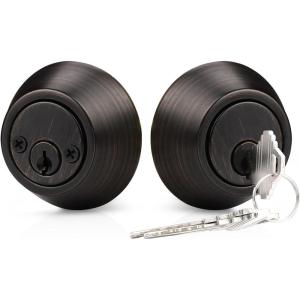 imageProbrico Keyed Alike Double Cylinder Deadbolt 2 Side Both Keyed Round Modern Contemporary Deadbolt Door Lock for Interior and Exterior Satin Nickel 2 PackOil Rubbed Bronze