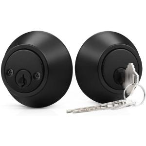 imageProbrico Keyed Alike Double Cylinder Deadbolt 2 Side Both Keyed Round Modern Contemporary Deadbolt Door Lock for Interior and Exterior Satin Nickel 2 PackBlack