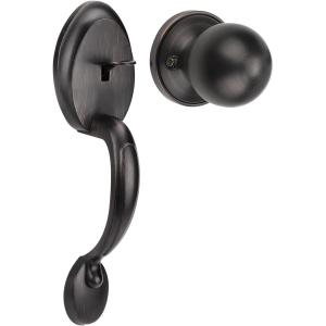 imageProbrico Oil Rubbed Brown Front Door Handle SetAntique Exterior Door Handle with Interior Door KnobEntry Handleset with No Lock1PackOil Rubbed Brown
