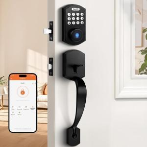 imageProbrico Smart Keyless Entry Door Lock DeadboltFront Door Handleset with Fingerprint Deadbolt Electronic Digital Keypad Deadbolt Lock with HandleAppAutoLockingBlack