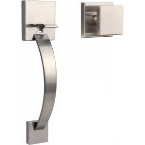 imageProbrico Square Oil Rubbed Brown Front Door HandleEntry Door Handleset with Square KnobExteriorInterior Passage Door Handle with No Lock1PackSatin Nickel