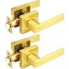 imageProbrico 10 Pack Gold Door Handles Passage Door Levers Heavy Duty Closet and Hall Door Locks Interior Keyless Locksets Reversible Flat Levers with Square RosetteGold