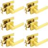 imageProbrico 10 Pack Gold Door Handles Passage Door Levers Heavy Duty Closet and Hall Door Locks Interior Keyless Locksets Reversible Flat Levers with Square RosetteGold