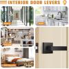 imageProbrico 10 Pack Gold Door Handles Passage Door Levers Heavy Duty Closet and Hall Door Locks Interior Keyless Locksets Reversible Flat Levers with Square RosetteBlack