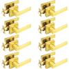 imageProbrico 10 Pack Gold Door Handles Passage Door Levers Heavy Duty Closet and Hall Door Locks Interior Keyless Locksets Reversible Flat Levers with Square RosetteGold