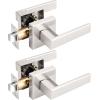 imageProbrico 10 Pack Gold Door Handles Passage Door Levers Heavy Duty Closet and Hall Door Locks Interior Keyless Locksets Reversible Flat Levers with Square RosetteBrushed Nickel