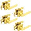 imageProbrico 10 Pack Gold Door Handles Passage Door Levers Heavy Duty Closet and Hall Door Locks Interior Keyless Locksets Reversible Flat Levers with Square RosetteGold