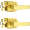 imageProbrico 10 Pack Square Brushed Gold Passage Door Handle Heavy Duty Keyless Door Lever Lock for Hallway Closet Interior Satin Brass Door Knobs LocksetGold