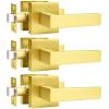 imageProbrico 10 Pack Square Brushed Gold Passage Door Handle Heavy Duty Keyless Door Lever Lock for Hallway Closet Interior Satin Brass Door Knobs LocksetGold