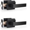 imageProbrico 10 Pack Square Brushed Gold Passage Door Handle Heavy Duty Keyless Door Lever Lock for Hallway Closet Interior Satin Brass Door Knobs LocksetBlack