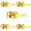 imageProbrico 10 Pack Square Brushed Gold Passage Door Handle Heavy Duty Keyless Door Lever Lock for Hallway Closet Interior Satin Brass Door Knobs LocksetGold