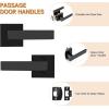 imageProbrico 10 Pack Square Brushed Gold Passage Door Handle Heavy Duty Keyless Door Lever Lock for Hallway Closet Interior Satin Brass Door Knobs LocksetBlack
