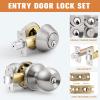 imageProbrico 6 Pack Flat Black Entry Door Knob Lock Set and Double Cylinder Deadbolt Combination Keyed Alike Handleset for Outside Gate and Front DoorBrushed Nickel