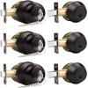 imageProbrico 6 Pack Flat Black Entry Door Knob Lock Set and Double Cylinder Deadbolt Combination Keyed Alike Handleset for Outside Gate and Front DoorOil Rubbed Bronze