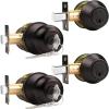imageProbrico 6 Pack Flat Black Entry Door Knob Lock Set and Double Cylinder Deadbolt Combination Keyed Alike Handleset for Outside Gate and Front DoorOil Rubbed Bronze