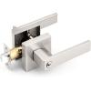 imageProbrico Brushed Gold Keyed Alike Entry Door Handle Knob Square Heavy Duty Satin Brass Door Lever Lockset Reversible for Exterior and Interior Doors 2 PackBrushed Nickel