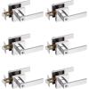 imageProbrico Brushed Gold Keyed Alike Entry Door Handle Knob Square Heavy Duty Satin Brass Door Lever Lockset Reversible for Exterior and Interior Doors 2 PackPolished Chrome