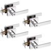 imageProbrico Brushed Gold Keyed Alike Entry Door Handle Knob Square Heavy Duty Satin Brass Door Lever Lockset Reversible for Exterior and Interior Doors 2 PackPolished Chrome