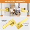 imageProbrico Brushed Gold Keyed Alike Entry Door Handle Knob Square Heavy Duty Satin Brass Door Lever Lockset Reversible for Exterior and Interior Doors 2 PackGold