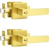 imageProbrico Brushed Gold Keyed Entry Door Handle Square Heavy Duty Satin Brass Entrance Door Lock Levers Reversible Lockset for Exterior and Interior Doors Different Keys 3 PackGold