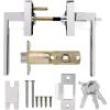 imageProbrico Brushed Gold Keyed Entry Door Handle Square Heavy Duty Satin Brass Entrance Door Lock Levers Reversible Lockset for Exterior and Interior Doors Different Keys 3 PackPolished Chrome